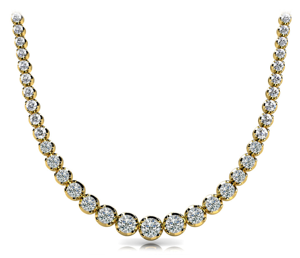Lab Grown Diamond Tennis Necklace in 14K Gold | Low-Base Basket 4-Prong | 8–12 Carats | 16" or 18"