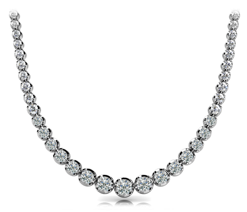 Lab Grown Diamond Tennis Necklace in 14K Gold | Low-Base Basket 4-Prong | 8–12 Carats | 16" or 18"