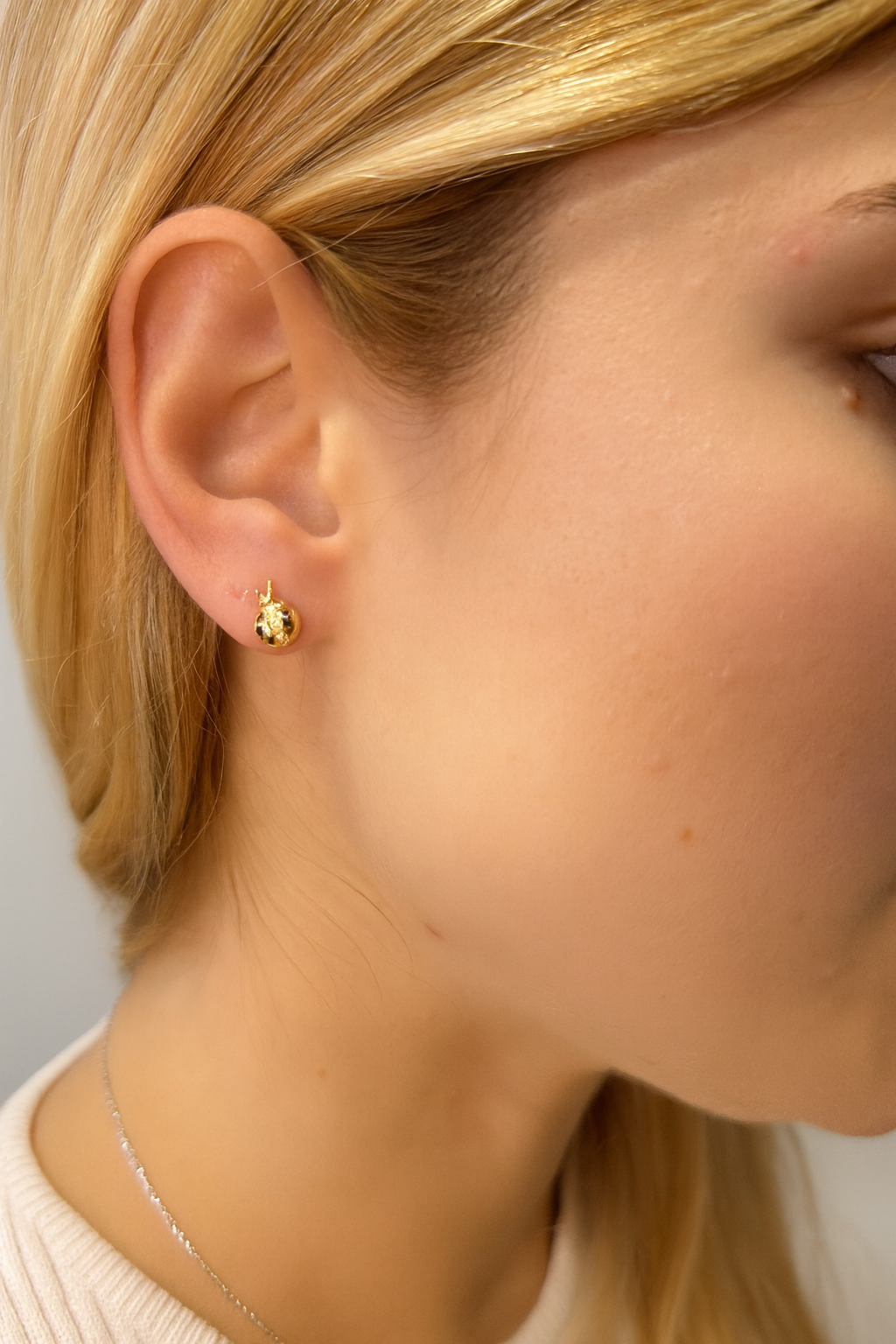 14K Gold Rainbow Ladybug Stud Earrings with 0.15 Carat Diamonds