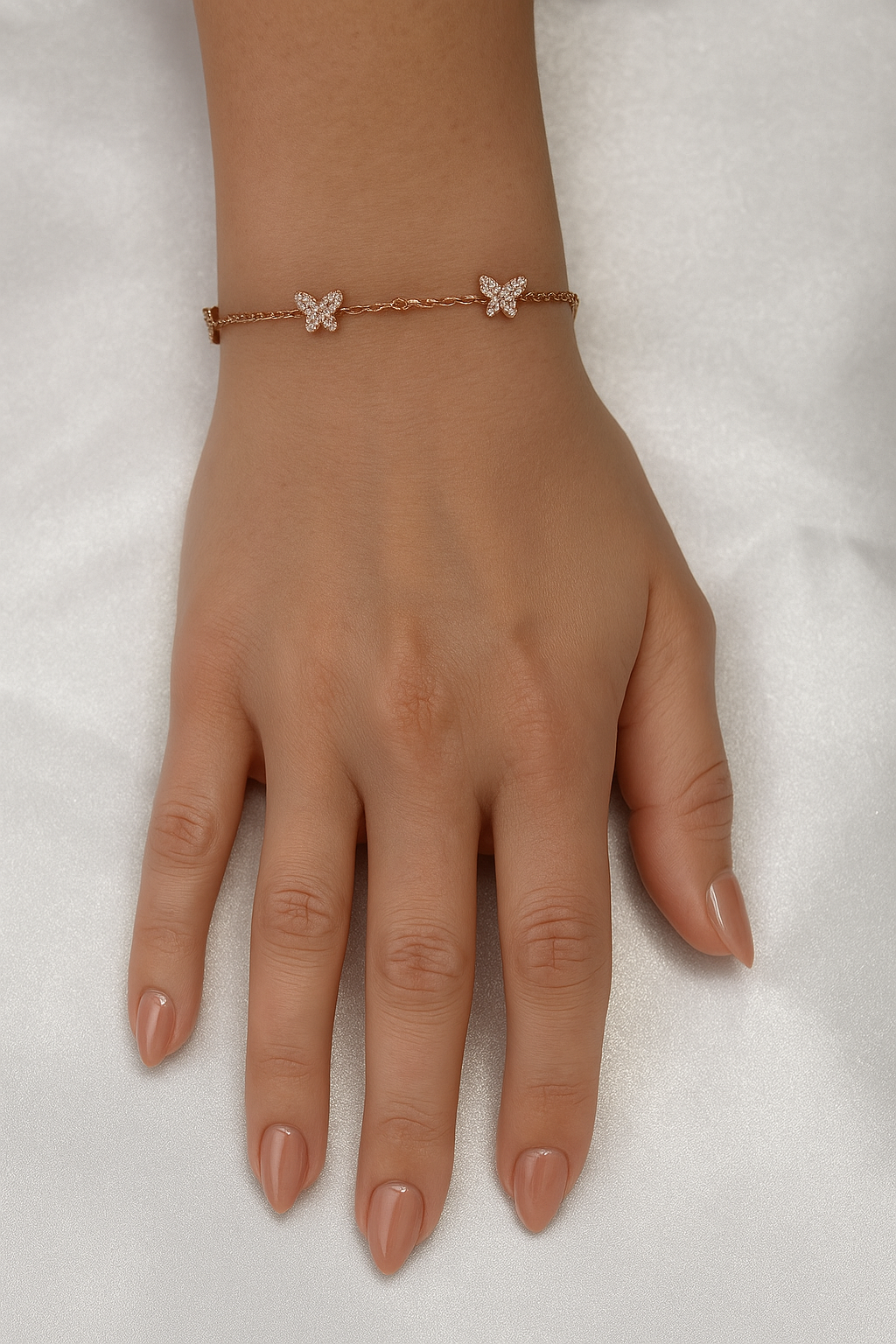 14K Gold Diamond Butterfly Chain Bracelet • 0.40ct Pavé Butterfly Bracelet • 7-Inch Adjustable