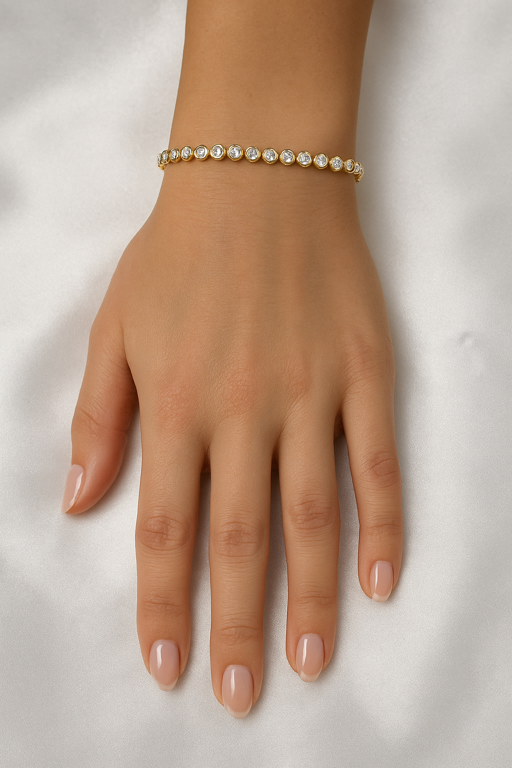 14K Gold Diamond Bezel Bolo Bracelet • 1.10ct Adjustable Tennis Bracelet