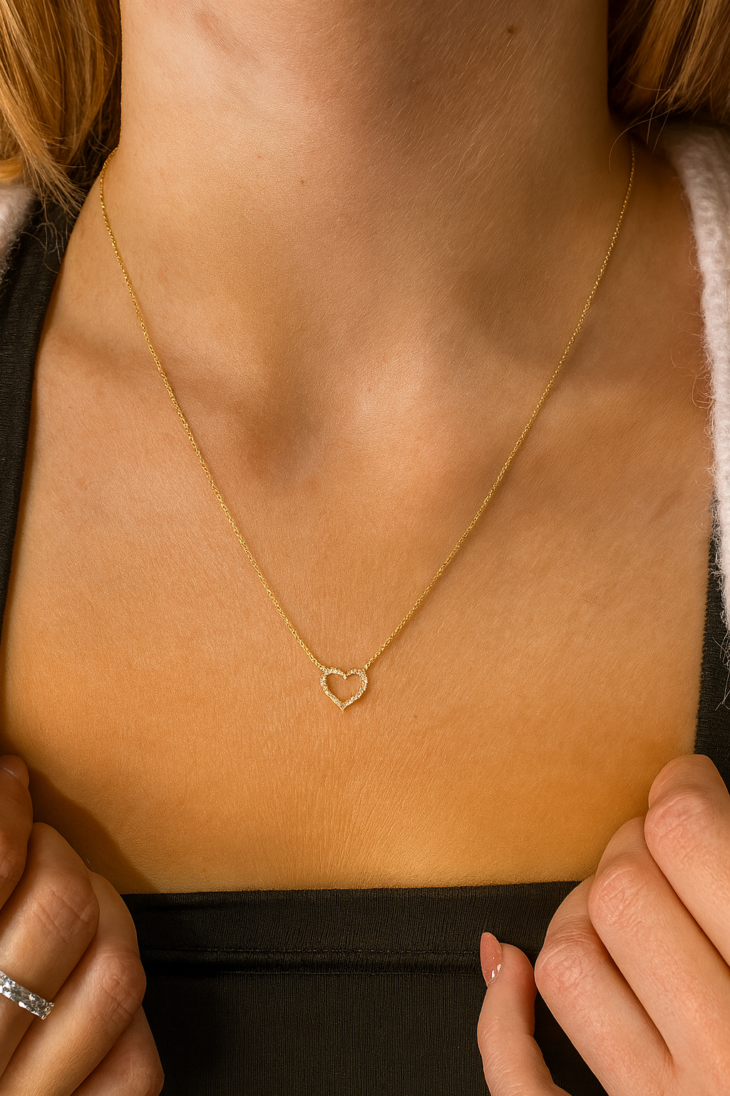 Open Heart Diamond Pendant Necklace in 14K Gold
