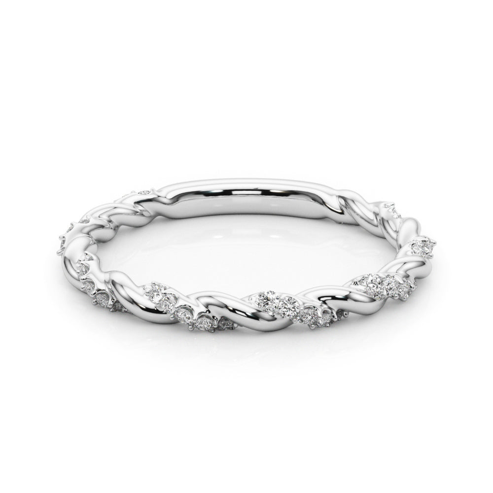 Twisting Round Diamond Wedding Band in 14K Gold, 18K Gold, or Platinum – 0.50 CTW