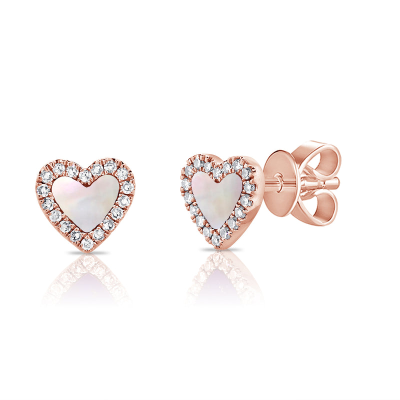 Heart-Shaped Mother of Pearl Stud Earrings in 14K Gold