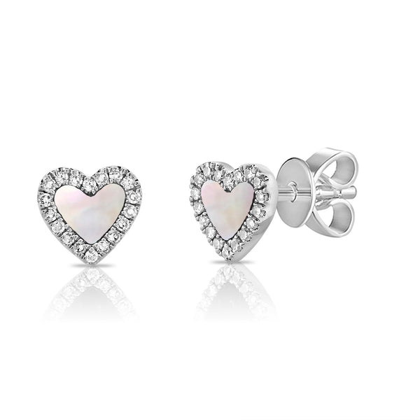 Heart-Shaped Mother of Pearl Stud Earrings in 14K Gold