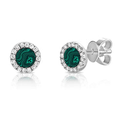 Emerald Round Stud Earrings with 0.32ct Diamonds Halo