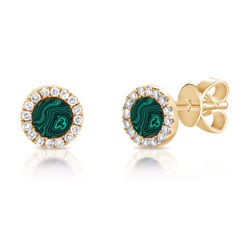 Emerald Round Stud Earrings with 0.32ct Diamonds Halo