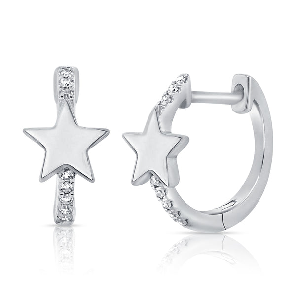 Diamond Star Huggie Earrings made in 14K Gold