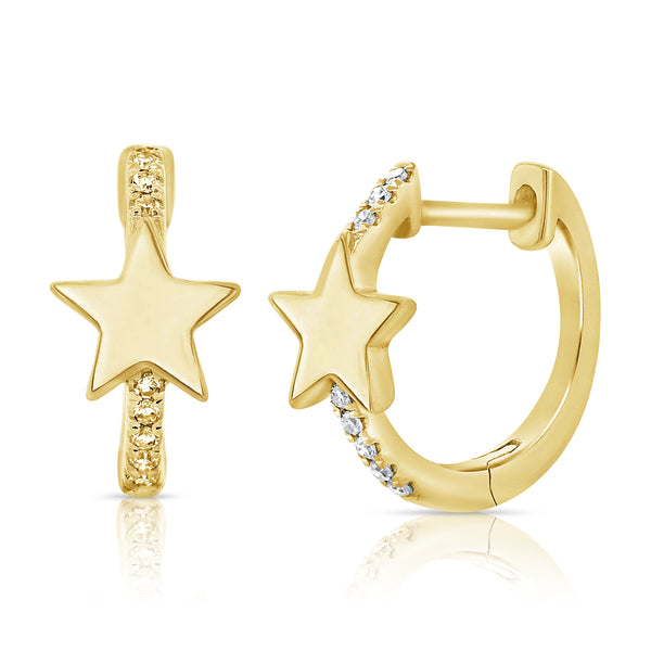 Diamond Star Huggie Earrings made in 14K Gold