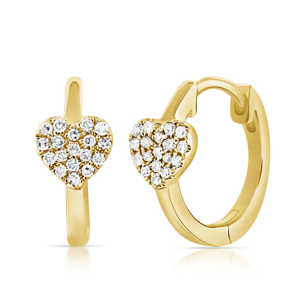 Diamond Heart Huggie Earrings made in 14K Gold