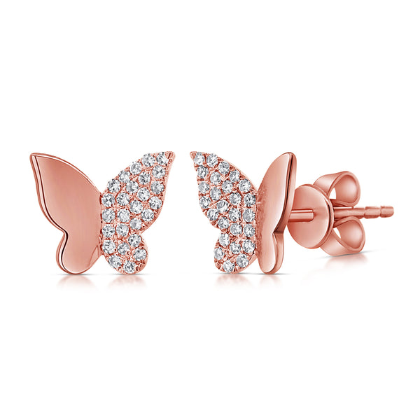 OKGs Collection Diamond Pave High Polish and Demi Set Butterfly Stud Earrings