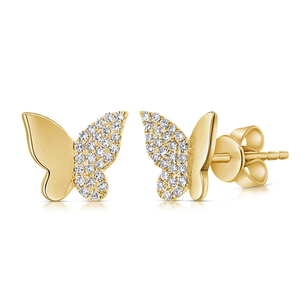 OKGs Collection Diamond Pave High Polish and Demi Set Butterfly Stud Earrings