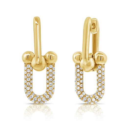 14K Gold Diamond Link Drop Earrings - 0.40 Carat Statement Design in White, Yellow, or Rose Gold