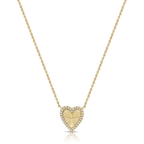 Diamond Fluted Heart Necklace made in 14K Gold