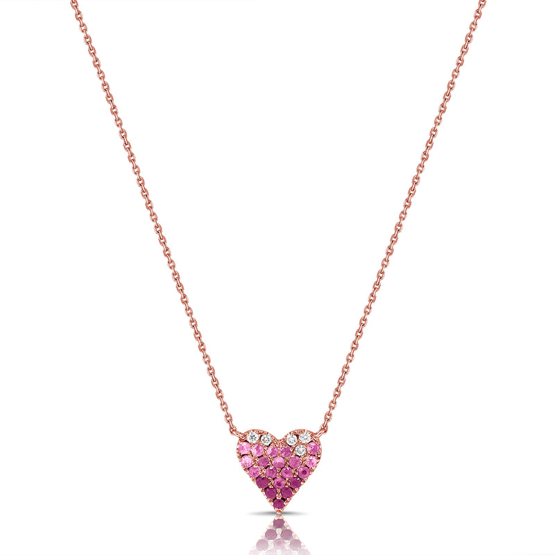 14K Gold Pink Sapphire and Diamond Heart Necklace