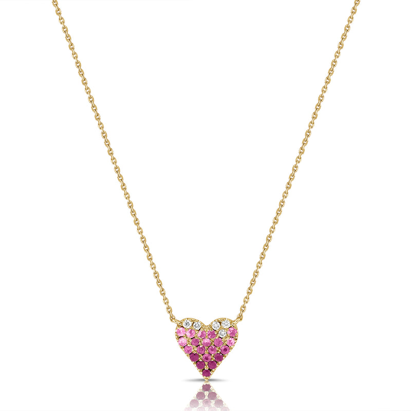 14K Gold Pink Sapphire and Diamond Heart Necklace