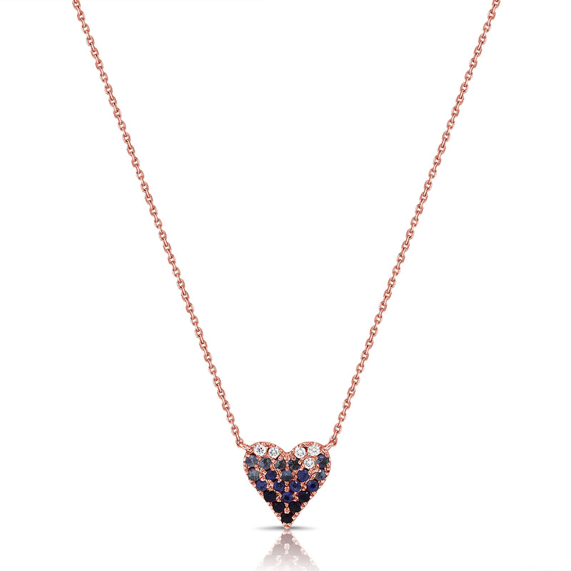 14K Gold Blue Sapphire and Diamond Heart Necklace