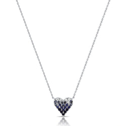 14K Gold Blue Sapphire and Diamond Heart Necklace