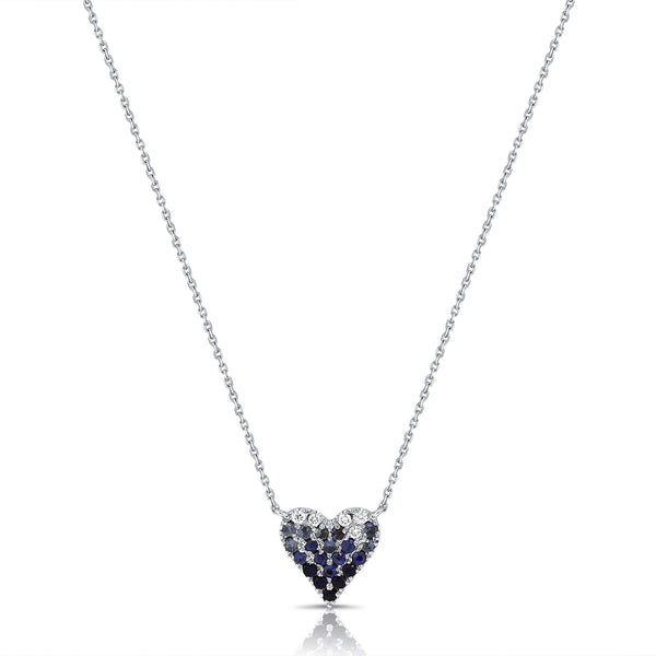 14K Gold Blue Sapphire and Diamond Heart Necklace