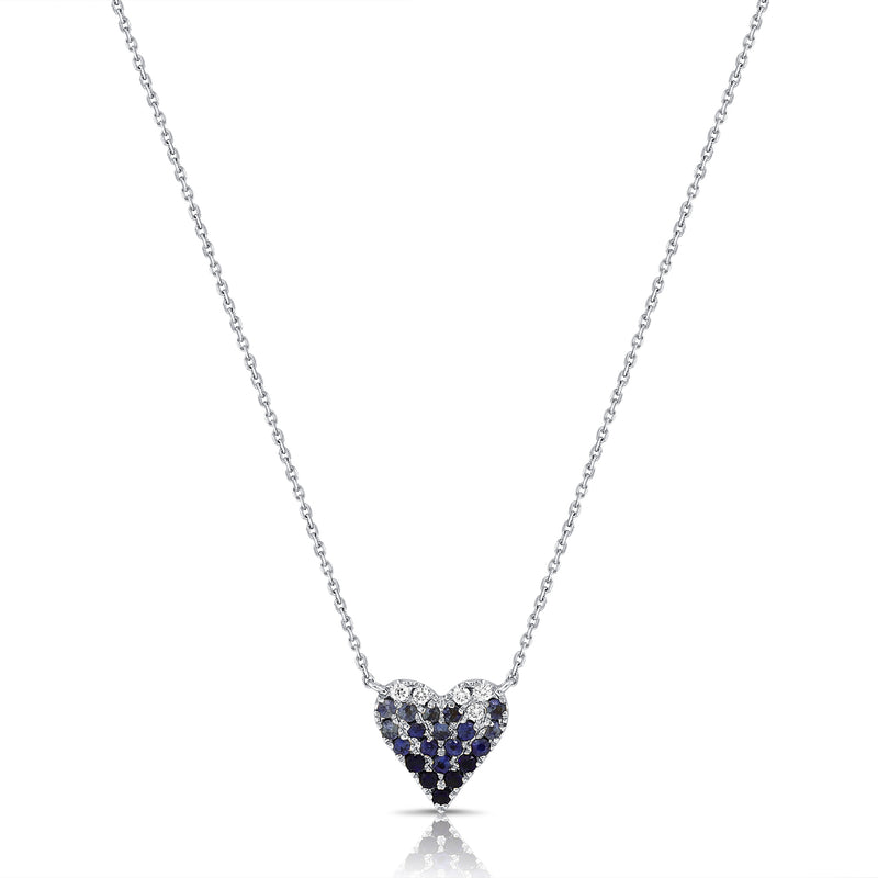 14K Gold Blue Sapphire and Diamond Heart Necklace