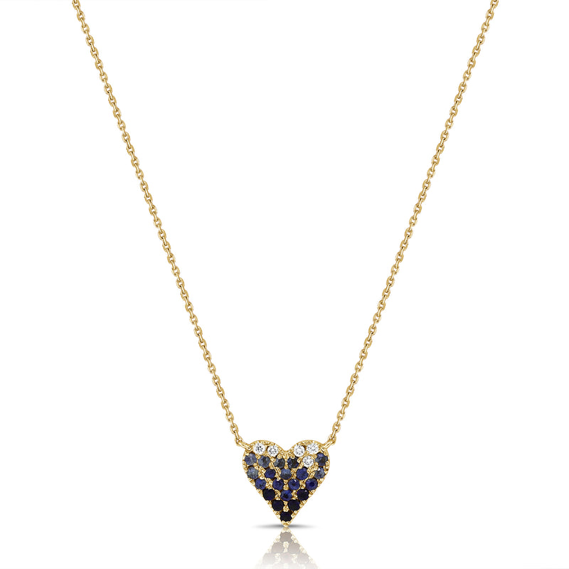 14K Gold Blue Sapphire and Diamond Heart Necklace