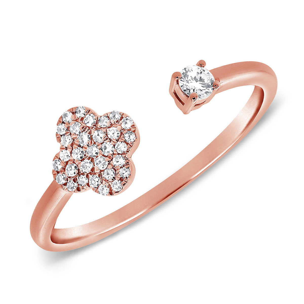 14K Gold Open Floral Diamond Cluster Ring with Solitaire Accent