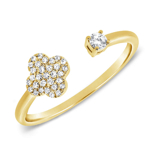 14K Gold Open Floral Diamond Cluster Ring with Solitaire Accent