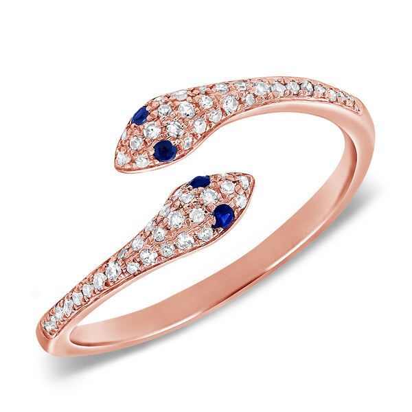 Enchanting Double-Serpent Sapphire & Diamond Ring in 14K Gold