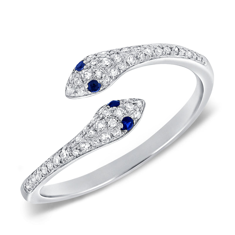 Enchanting Double-Serpent Sapphire & Diamond Ring in 14K Gold