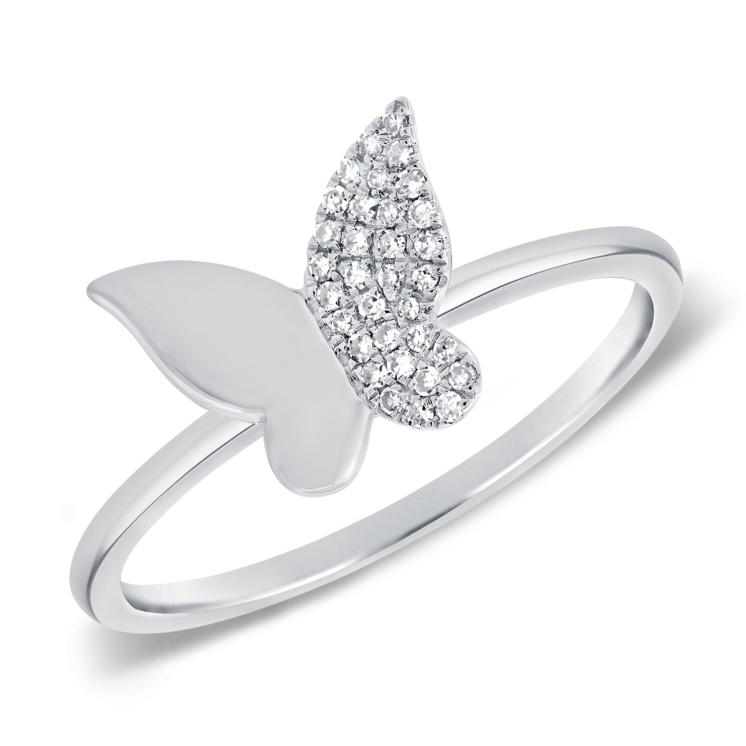 14K Gold Half Diamond Butterfly Ring – 0.08ct Sparkling Wing Design