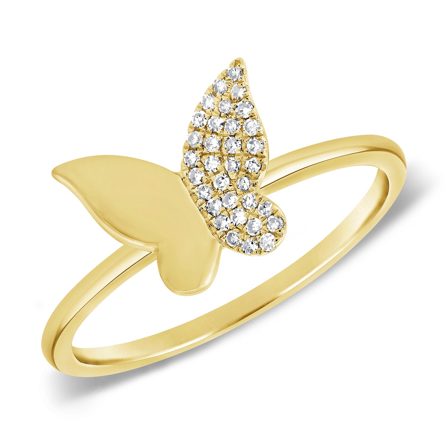 14K Gold Half Diamond Butterfly Ring – 0.08ct Sparkling Wing Design