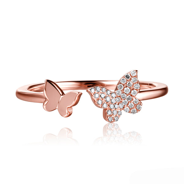 14K Gold Diamond Butterfly Wrap Ring – 0.09 Carats | Elegant Design in White, Yellow, or Rose Gold