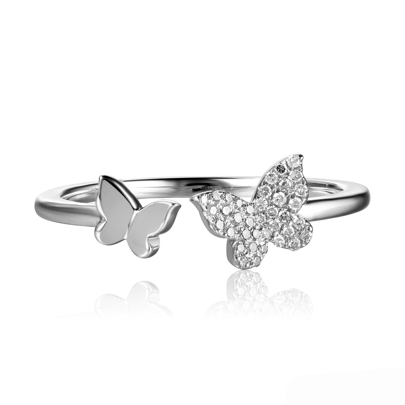 14K Gold Diamond Butterfly Wrap Ring – 0.09 Carats | Elegant Design in White, Yellow, or Rose Gold