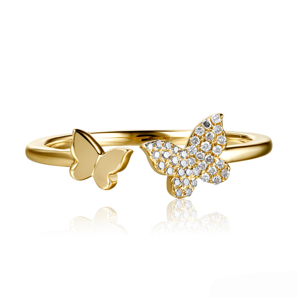 14K Gold Diamond Butterfly Wrap Ring – 0.09 Carats | Elegant Design in White, Yellow, or Rose Gold