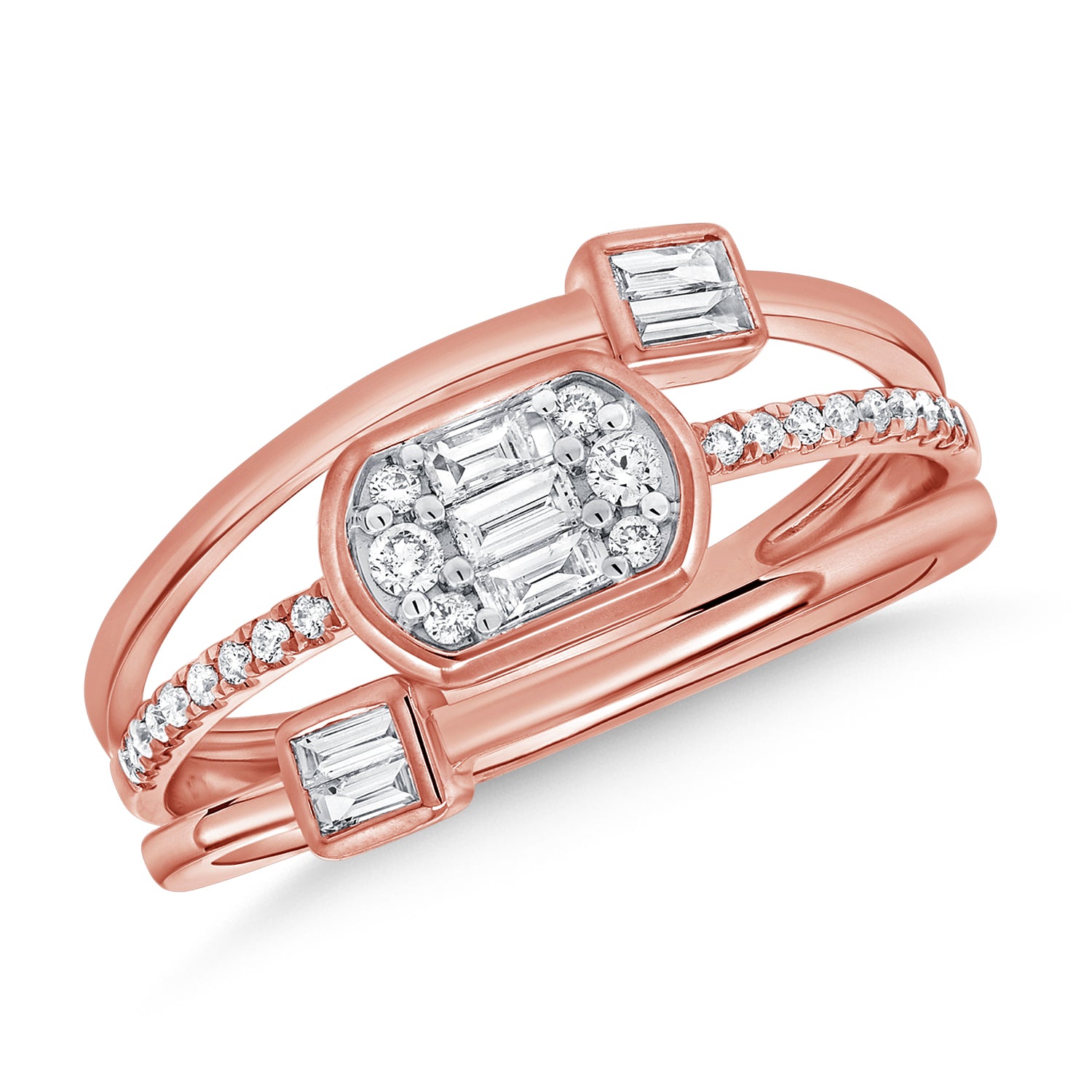 0.37CT Baguette and Round Diamond Ring in 14K Gold