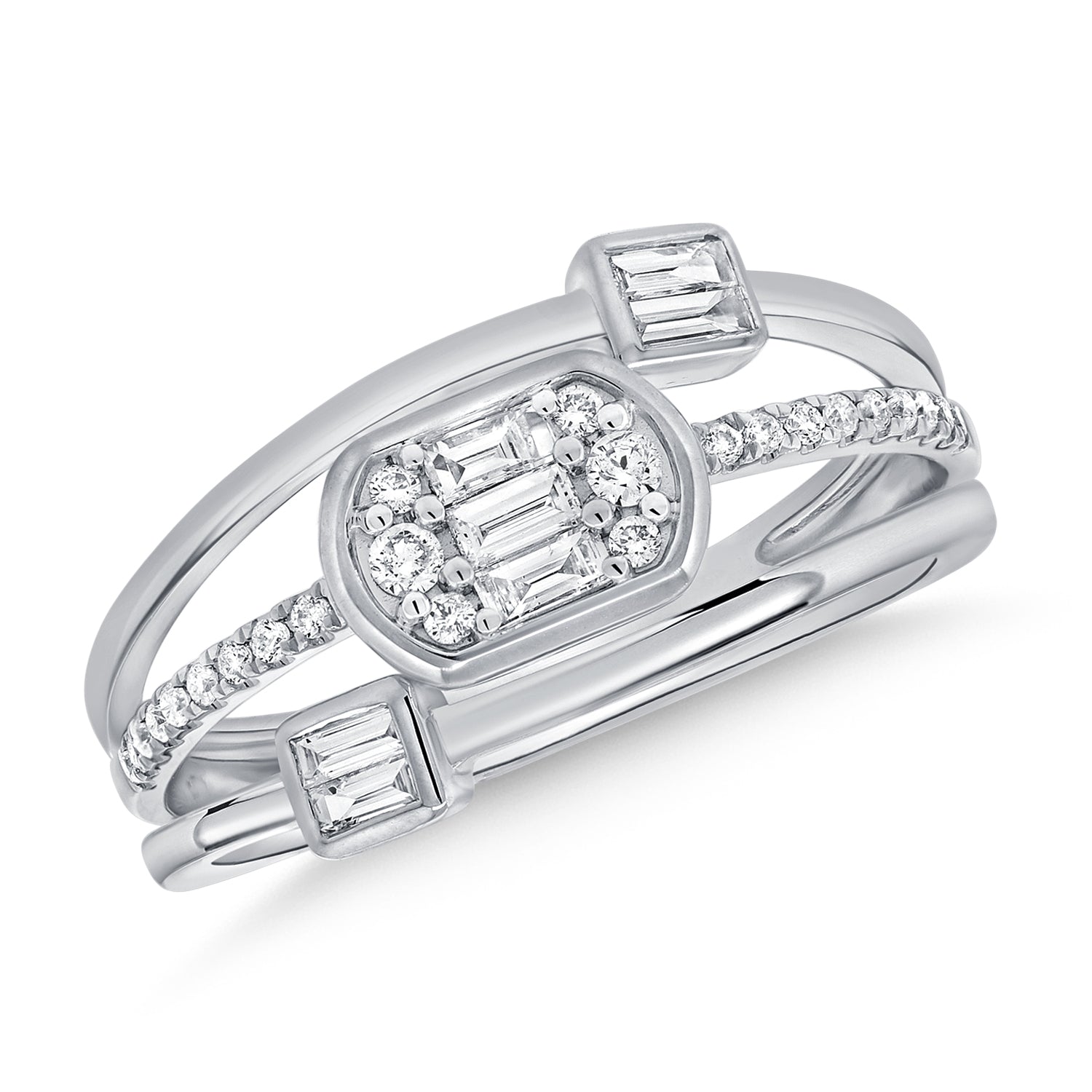 0.37CT Baguette and Round Diamond Ring in 14K Gold