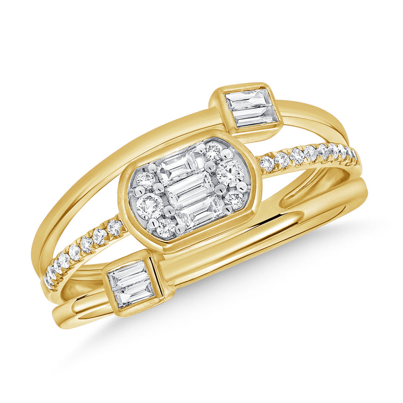 14K Gold Diamond Baguettes & Round Fashion Ring