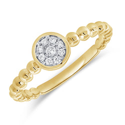 14K Gold Beaded Diamond Cluster Ring