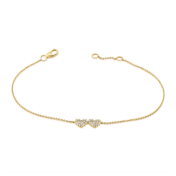 14K Gold Double Heart Diamond Bracelet