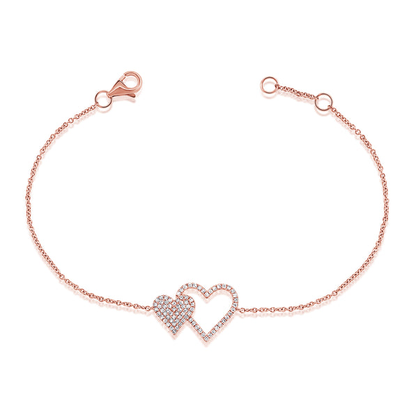 Double Diamond Heart Chain Bracelet