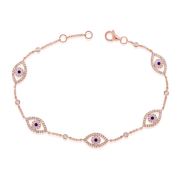 Dazzling 14K Gold Evil Eye Bracelet with Sapphires & Diamonds