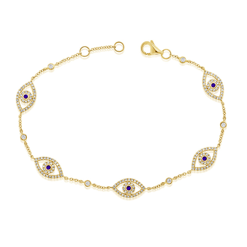 Dazzling 14K Gold Evil Eye Bracelet with Sapphires & Diamonds