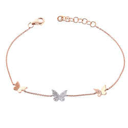 Tri Diamond Butterfly Chain Bracelet