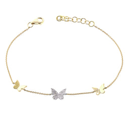 Tri Diamond Butterfly Chain Bracelet