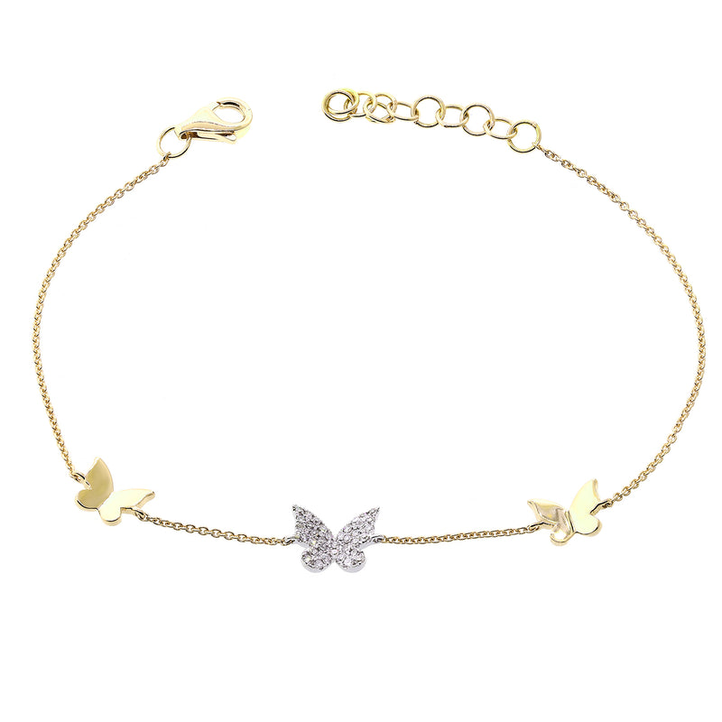 Tri Diamond Butterfly Chain Bracelet