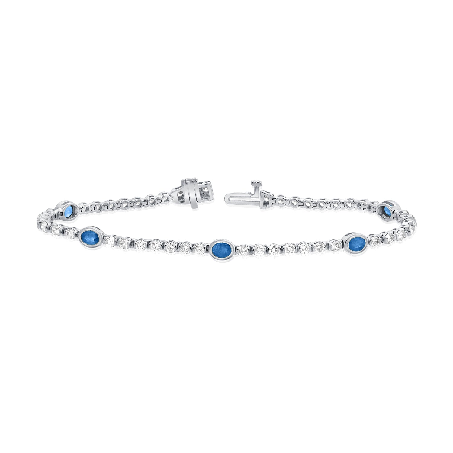 14K Gold 3.82ct Sapphire & Diamond Tennis Bracelet • 6.75-Inch