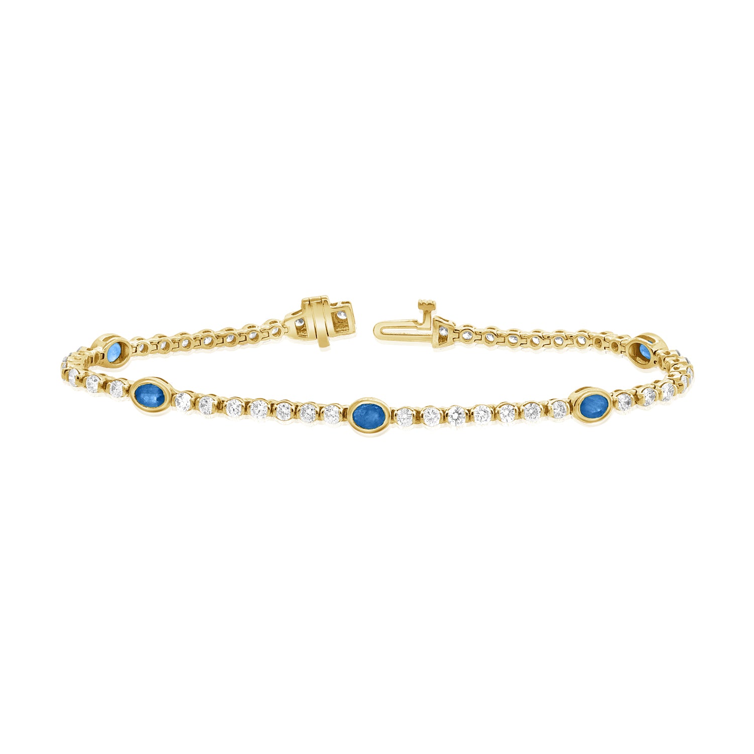 14K Gold 3.82ct Sapphire & Diamond Tennis Bracelet • 6.75-Inch