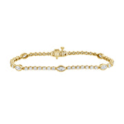 14K Gold 3.12ct Marquise & Round Diamond Bezel Tennis Bracelet • 6.75-Inch