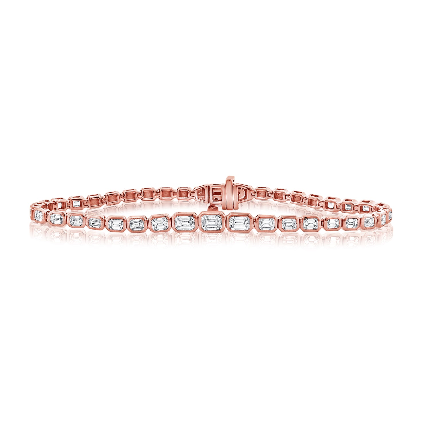 14K Gold 3.01ct Emerald-Cut Diamond Bezel Tennis Bracelet