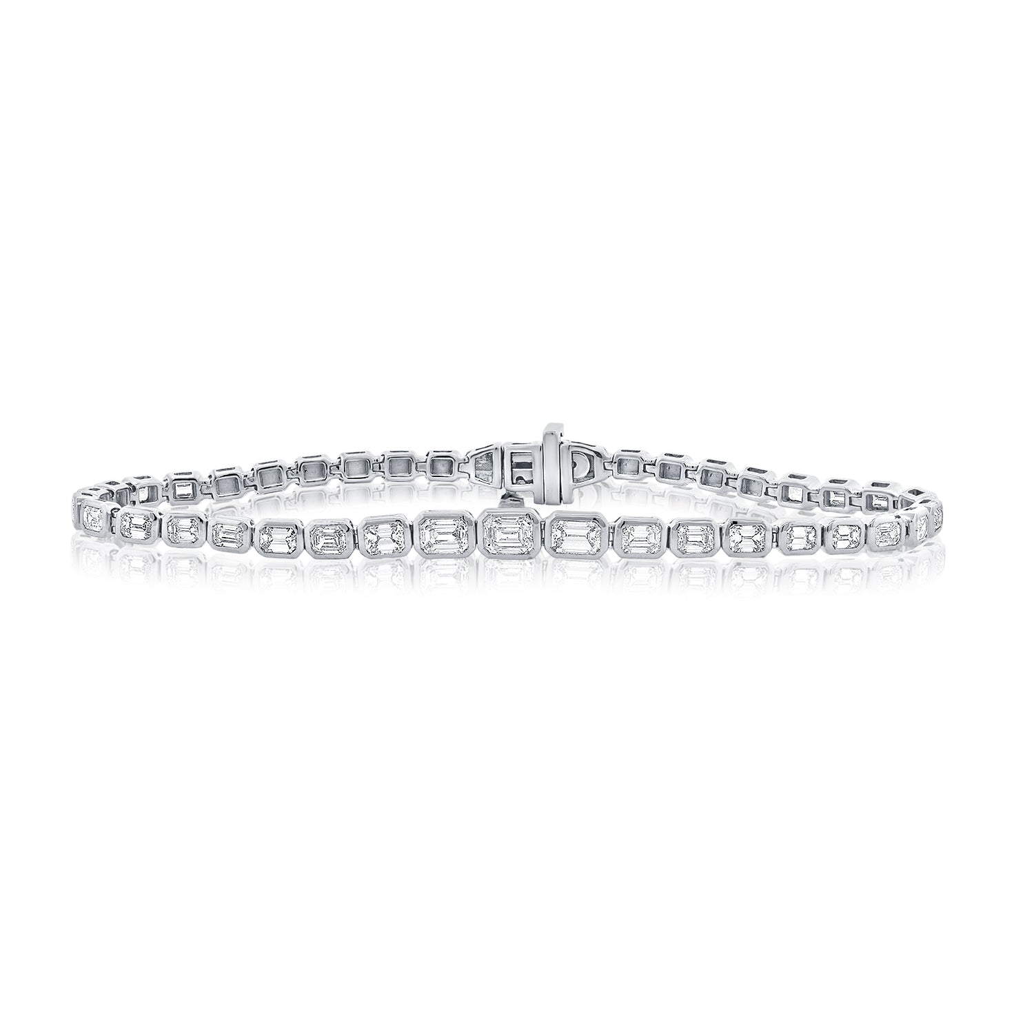 14K Gold 3.01ct Emerald-Cut Diamond Bezel Tennis Bracelet